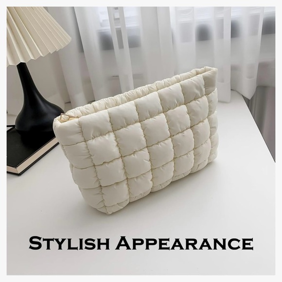 NEW Puffy Blush Ivory Pouch w/ Gold-Tone Hardware - Picture 4 of 5